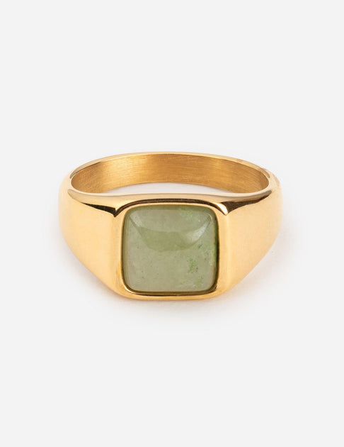 Gold signet ring clearance with green stone