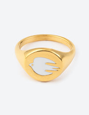 Elevated Faith White Enamel Gold Dove Ring Christian Ring