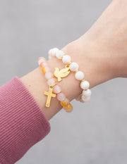 Cross Charm Stone Bracelet Christian Jewelry