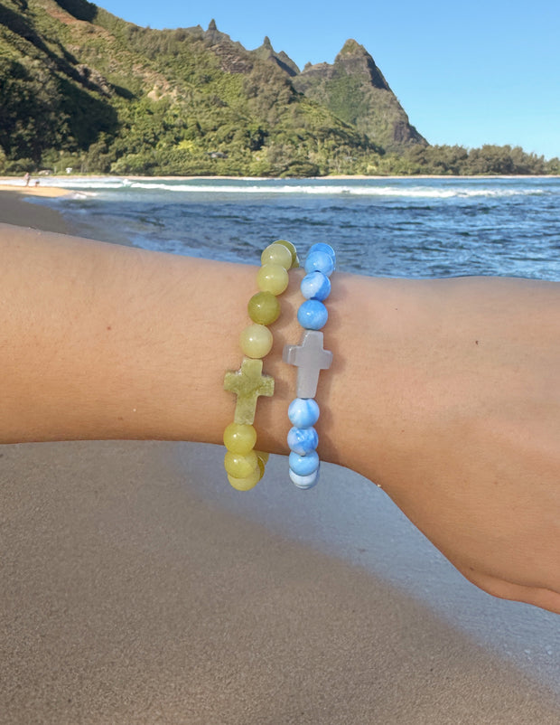 Ocean Cross Christian Stone Bracelet