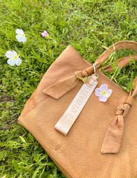 Beige Oversized Logo Keychain Christian Accessories