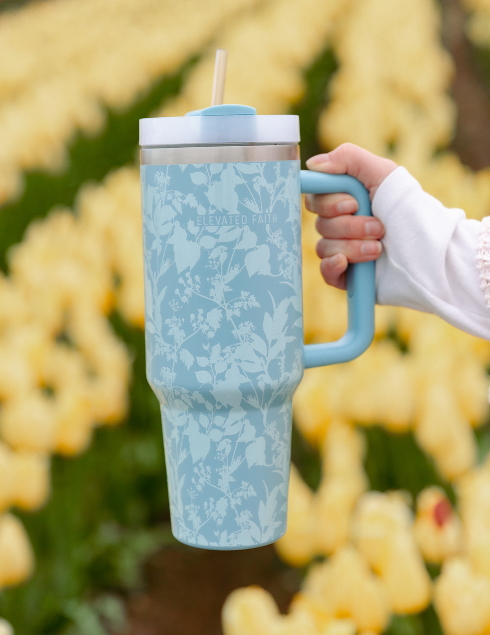 40oz Floral Tumbler - Blue