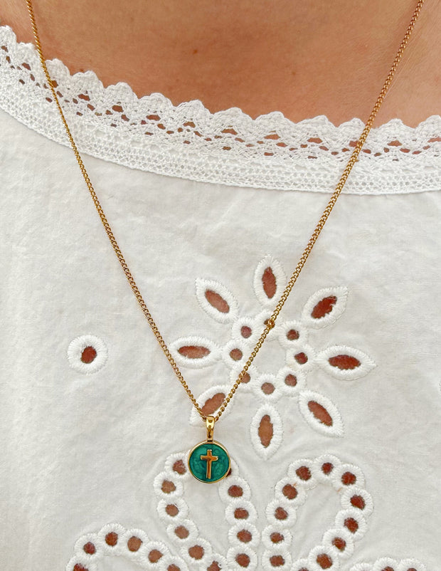 Emerald Agape Cross Pendant Necklace Christian Jewelry