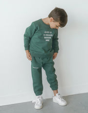 God Is Always With Me Green Kids Sweatpant Christian Apparel