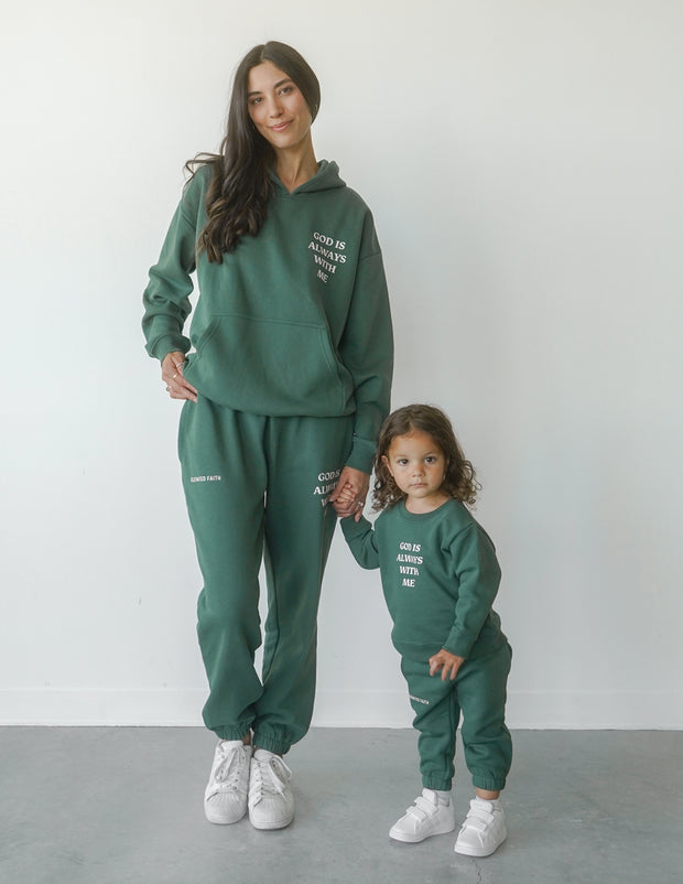 God Is Always With Me Green Kids Sweatpant Christian Apparel