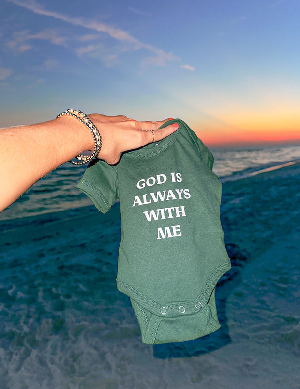 God Is Always With Me Green Onesie Christian Baby Clothing