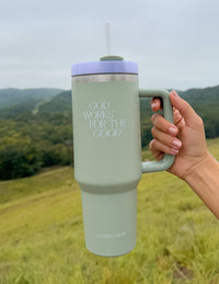 God Works for the Good 40 oz Tumbler Christian Water Bottle