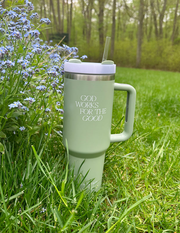 God Works for the Good 40 oz Tumbler Christian Water Bottle