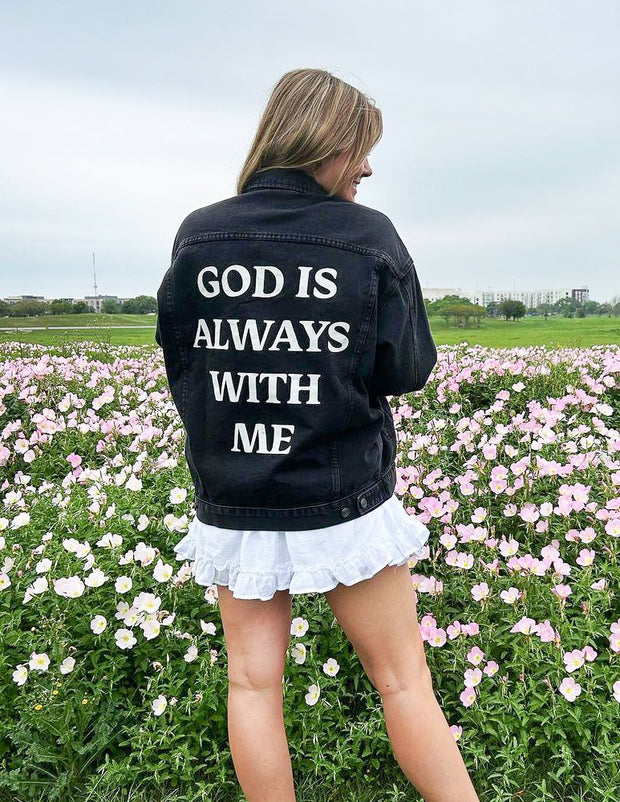 God is Always With Me Christian Denim Jacket