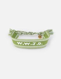 Green WWJD Embroidered Bracelet Wristband Christian Jewelry