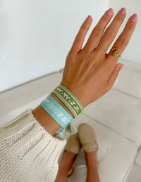 Green WWJD Embroidered Bracelet Wristband Christian Jewelry