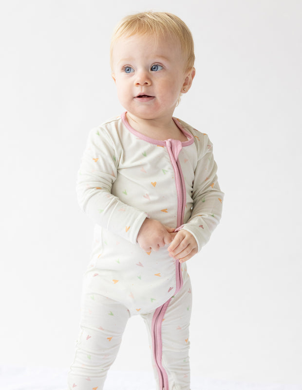 Heart Bamboo Convertible Footed Onesie Christian 2-Way Zip Baby Sleeper