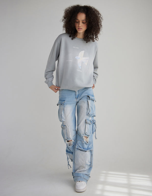 His Love Endures Forever Unisex Crewneck Christian Sweatshirt