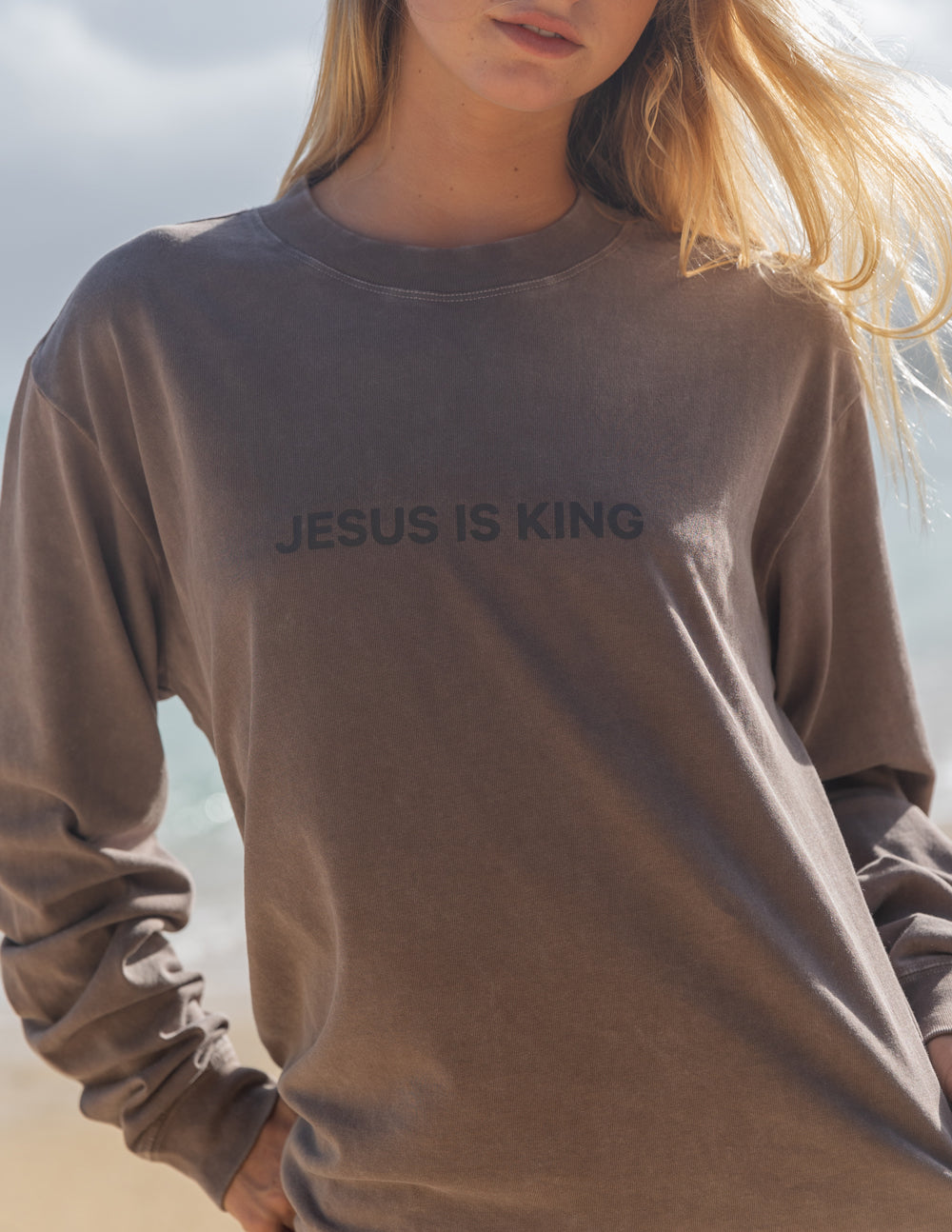 Jesus Is King Brown LS Unisex Tee Christian T-Shirts Elevated