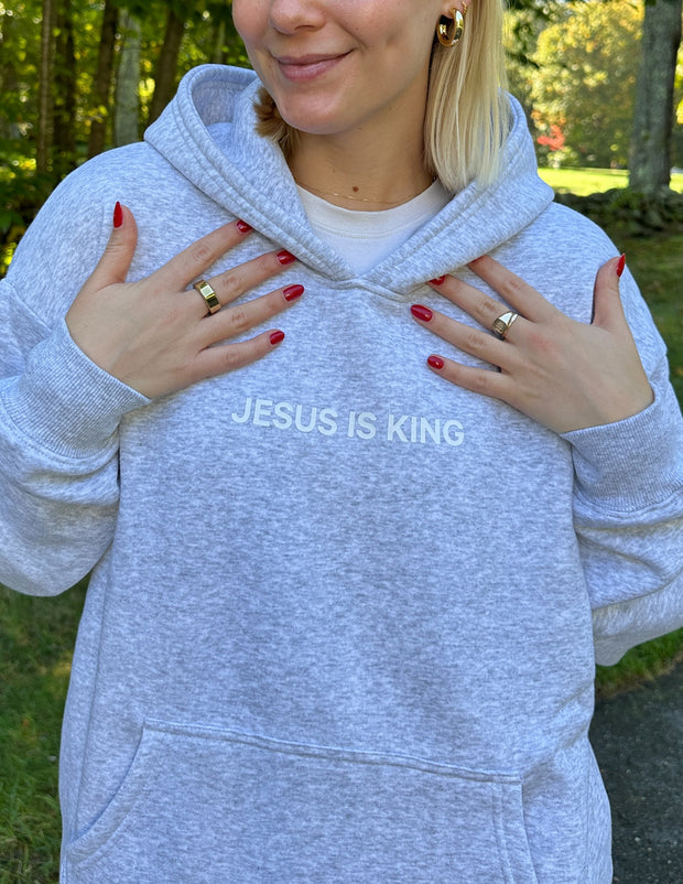 Jesus Is King Heather Grey Unisex Hoodie Christian Sweatshirt