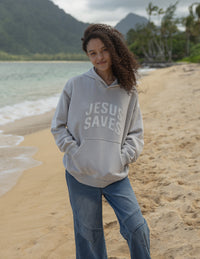 Jesus Saves Fog Grey Unisex Hoodie Christian Sweatshirt