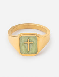 Matcha Green Enamel Cross Ring Christian Jewelry