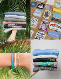 Mystery Bundle Christian Tee Hoodie String Bracelet 10 Random Stickers
