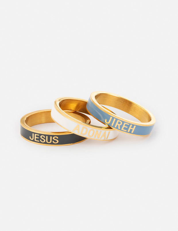 Names of God Enamel Ring Set Christian Jewelry