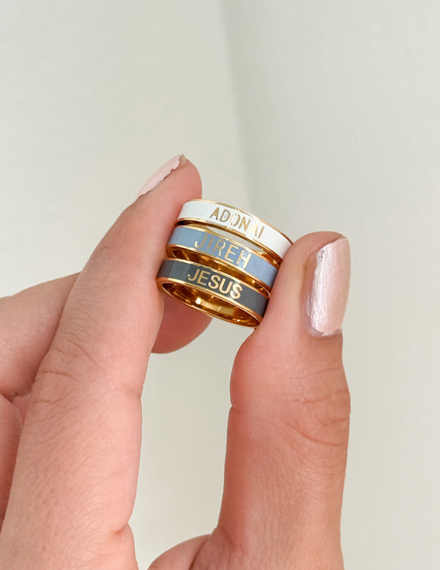 Names of God Enamel Ring Set Christian Jewelry