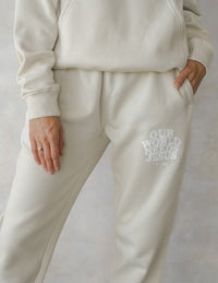 Our World Needs Jesus Beige Unisex Sweatpant Christian Apparel