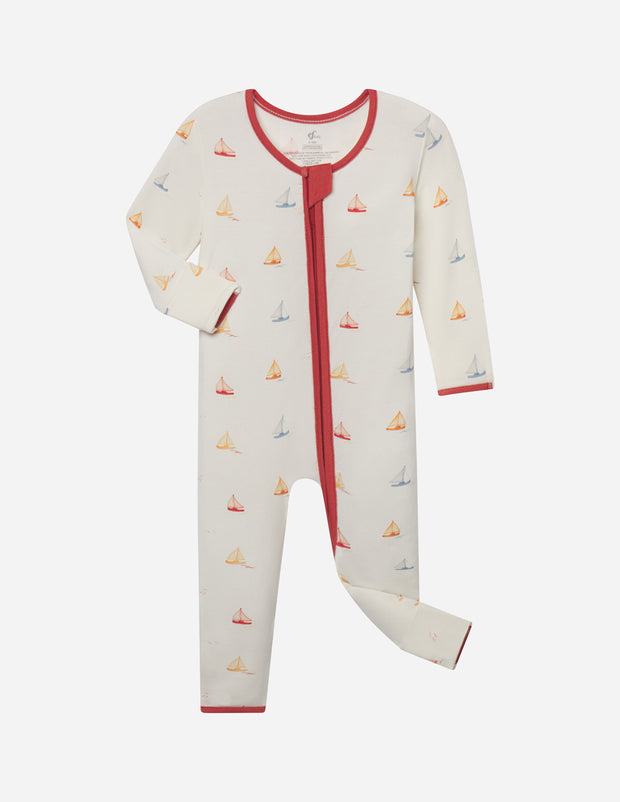 Sailboat Bamboo Convertible Footed Onesie Christian 2-Way Zip Baby Sleeper