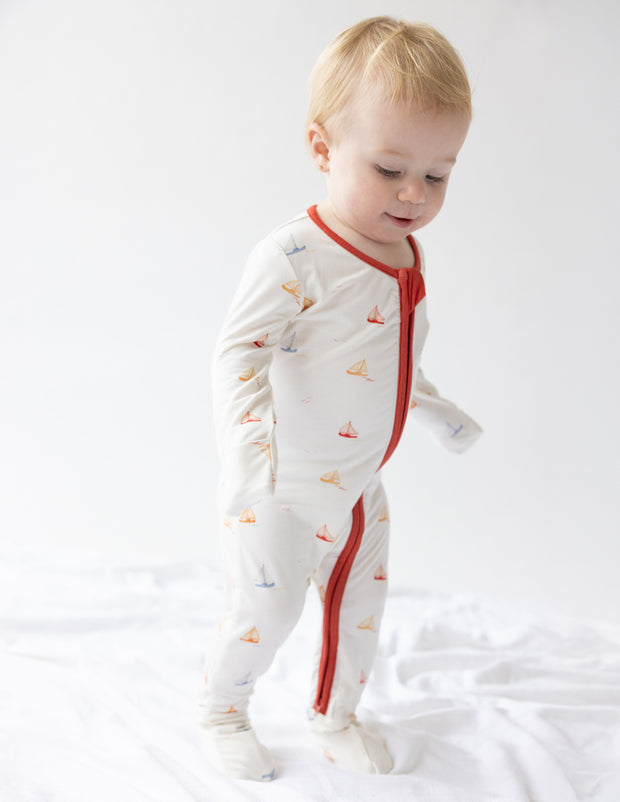 Sailboat Bamboo Convertible Footed Onesie Christian 2-Way Zip Baby Sleeper