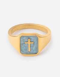 Sky Blue Enamel Cross Ring Christian Jewelry