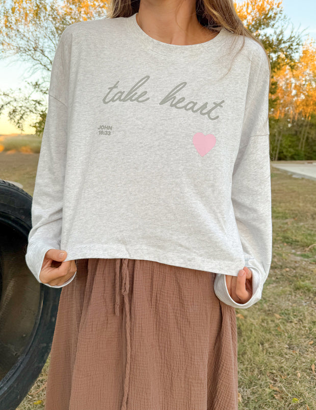 Take Heart Cropped Long Sleeve Women's Tee Christian T-Shirt