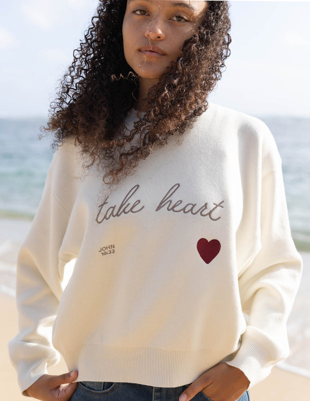 Take Heart Knit Sweater Christian Crewneck Sweatshirt