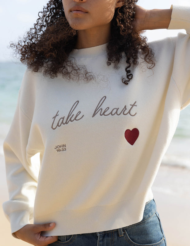 Take Heart Knit Sweater Christian Crewneck Sweatshirt