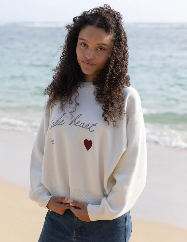 Take Heart Knit Sweater Christian Crewneck Sweatshirt