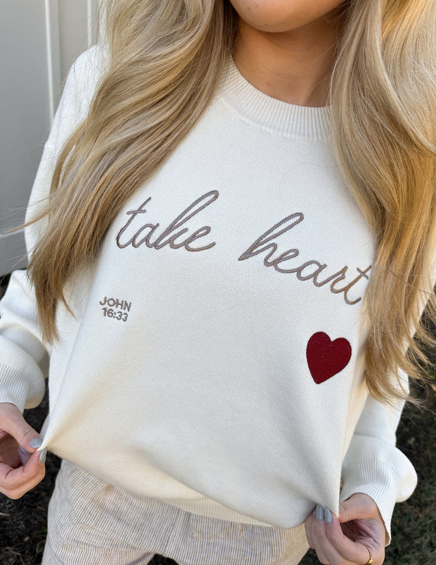 Take Heart Knit Sweater Christian Crewneck Sweatshirt