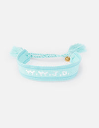 Teal WWJD Embroidered Bracelet Wristband Christian Jewelry