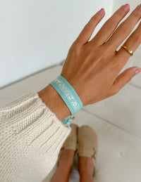 Teal WWJD Embroidered Bracelet Wristband Christian Jewelry