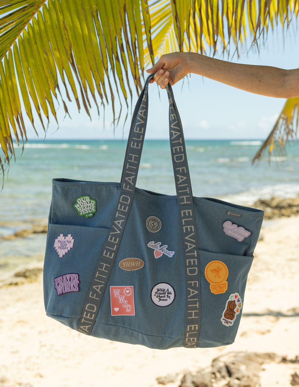The Large Everyday Denim Tote Patch Kit | Elevated Faith