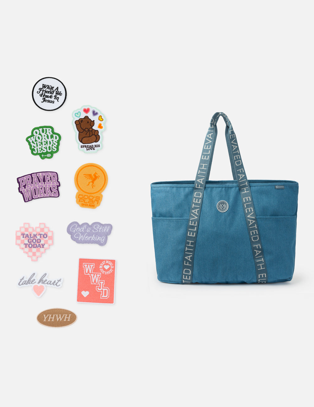 The Large Everyday Denim Tote Patch Kit | Elevated Faith