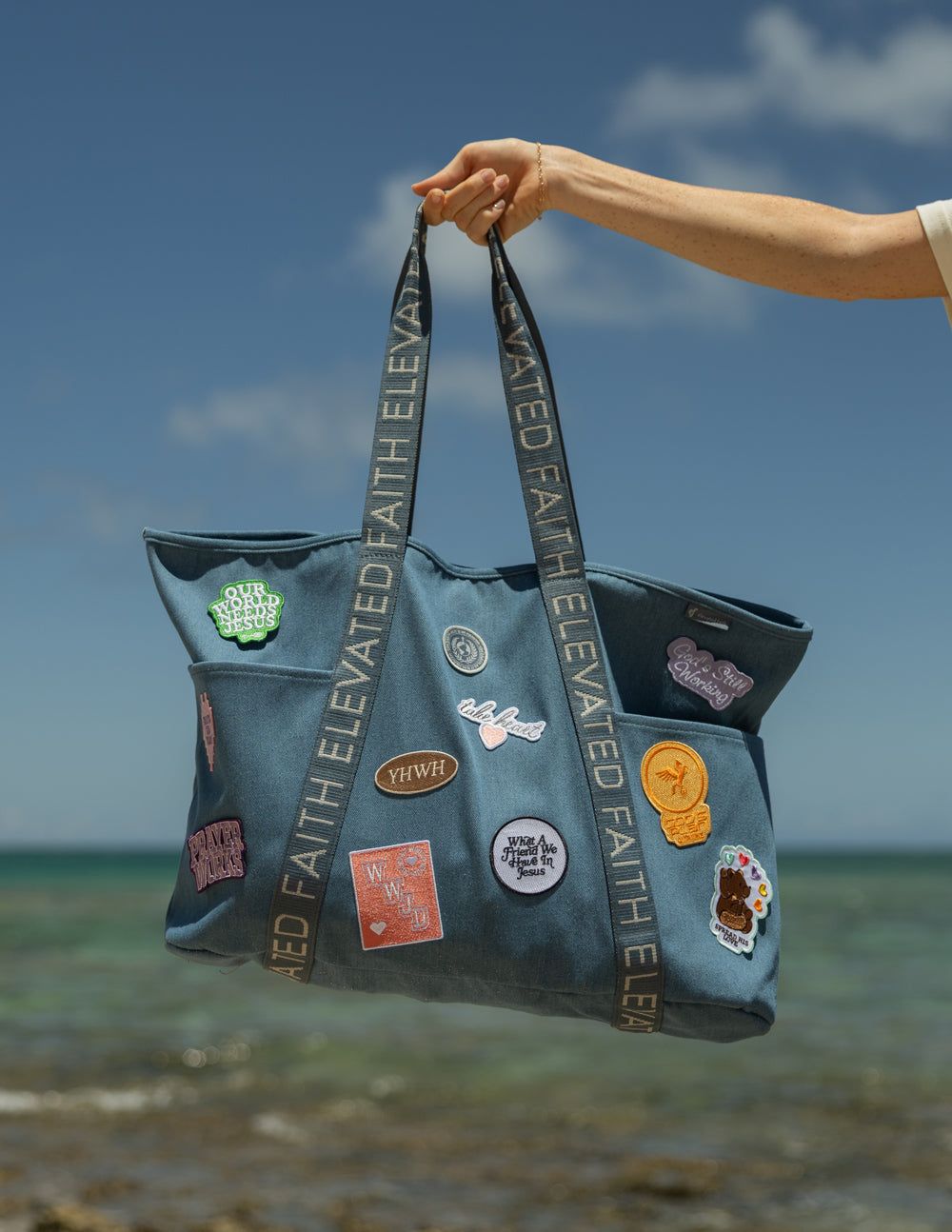 The Large Everyday Denim Tote Patch Kit | Elevated Faith