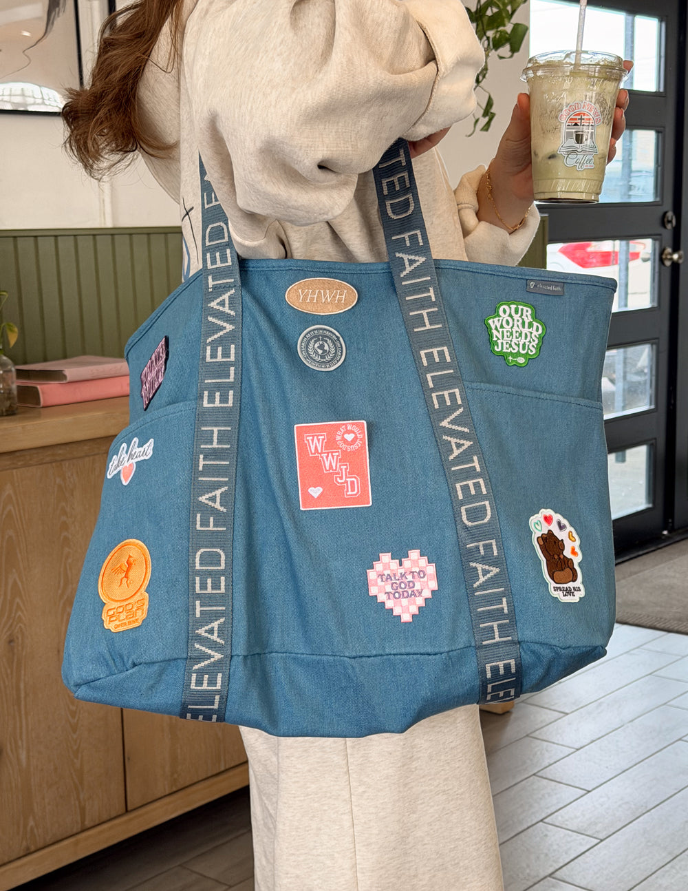 The Large Everyday Denim Tote Patch Kit | Elevated Faith
