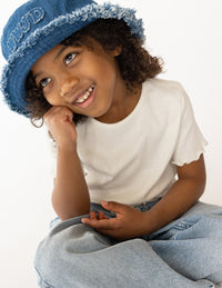 WWJD Denim Kids Bucket Hat Christian Children's Accessories