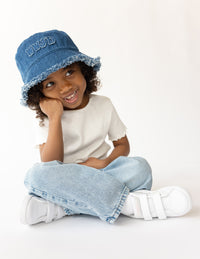 WWJD Denim Kids Bucket Hat Christian Children's Accessories