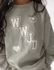 WWJD Varsity Kids Crewneck Christian Children's Sweatshirt