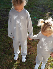 WWJD Varsity Kids Crewneck Christian Children's Sweatshirt