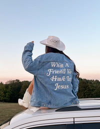 What a Friend In Jesus Denim Jacket | Trucker Jacket | Elevated Faith
