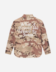 What a Friend in Jesus Camo Shacket Christian Jacket