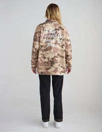 What a Friend in Jesus Camo Shacket Christian Jacket