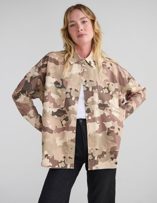 What a Friend in Jesus Camo Shacket Christian Jacket