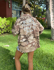 What a Friend in Jesus Camo Shacket Christian Jacket