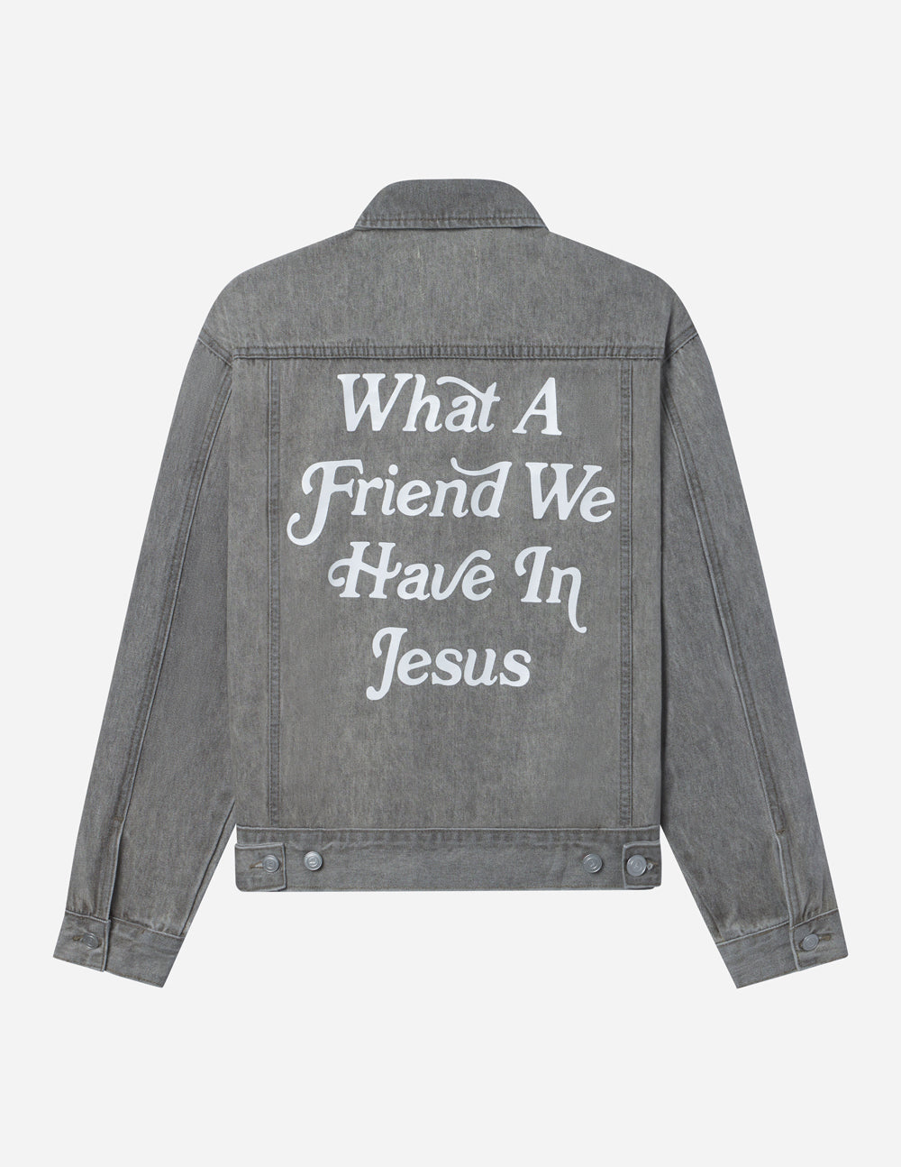 What a Friend in Jesus Grey Denim Jacket | Elevated Faith