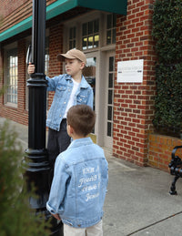 What a Friend in Jesus Kids Denim Jacket Christian Apparel